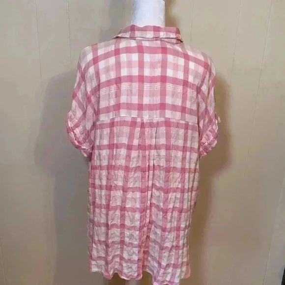 Jane+Delancey Pink & White Checked Short Sleeve Button Front Shirt in Size Large - Picture 2 of 10
